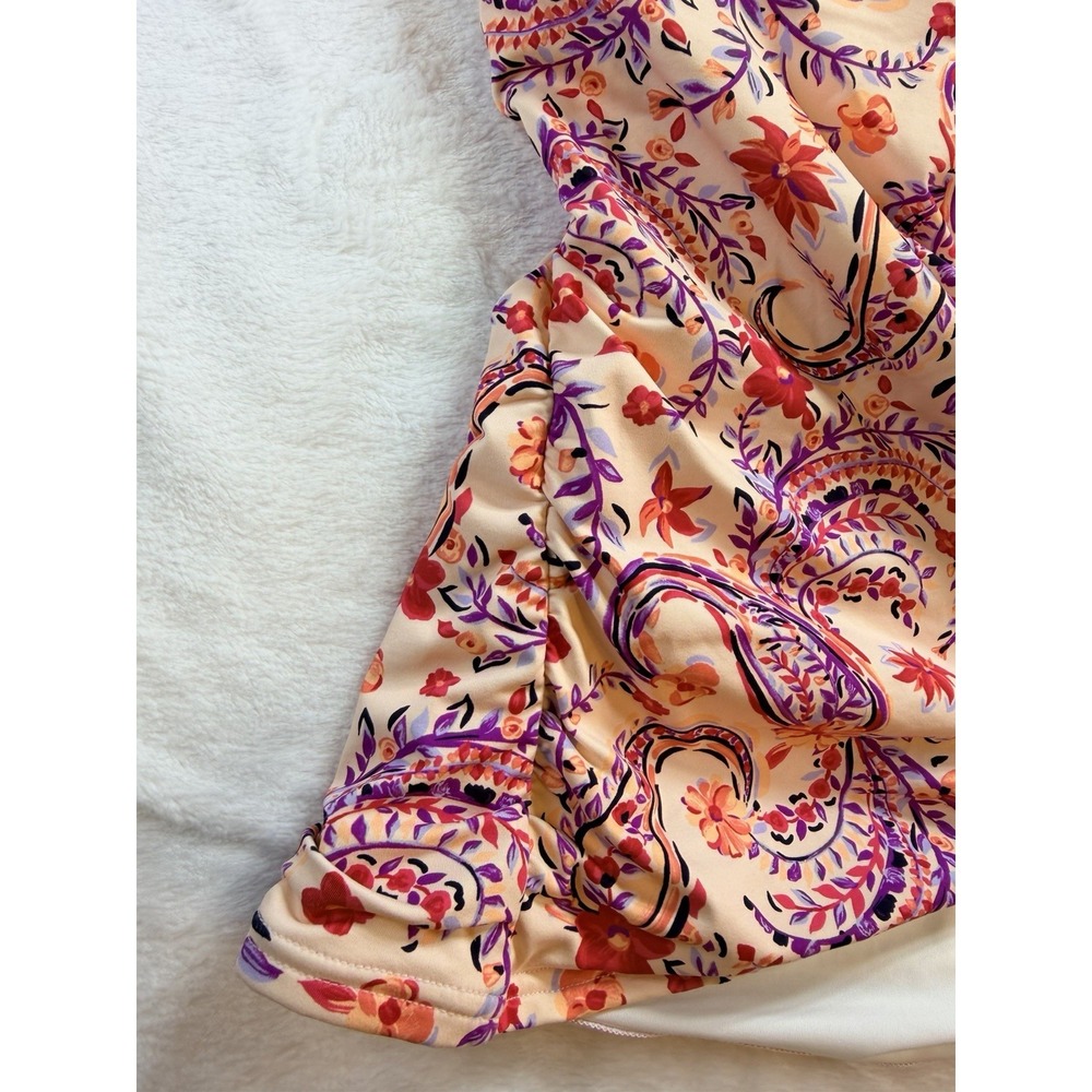 Lands' End Women's Wood Lilly Paisley Halter Tankini Swim Top Sz 16 Coral UPF 50 - Picture 5 of 10